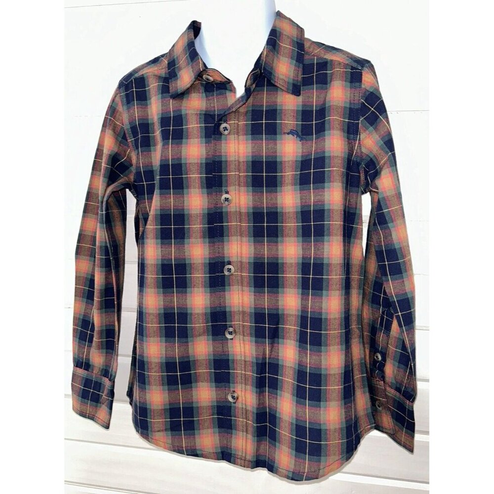 NWT Tommy Bahama Shirt Sz Youth SMALL 5/6 Blue Plaid Button L/S Boys Cotton